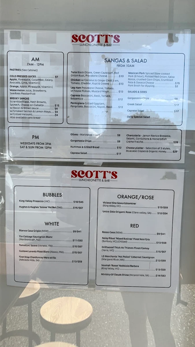 Menu, Scott's Luncheonette & Bar