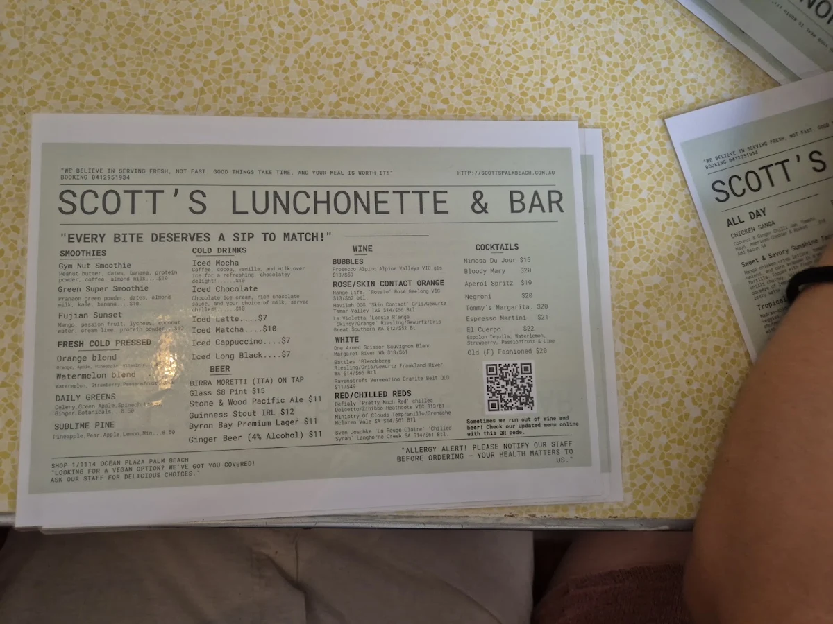 Menu, Scott's Luncheonette & Bar
