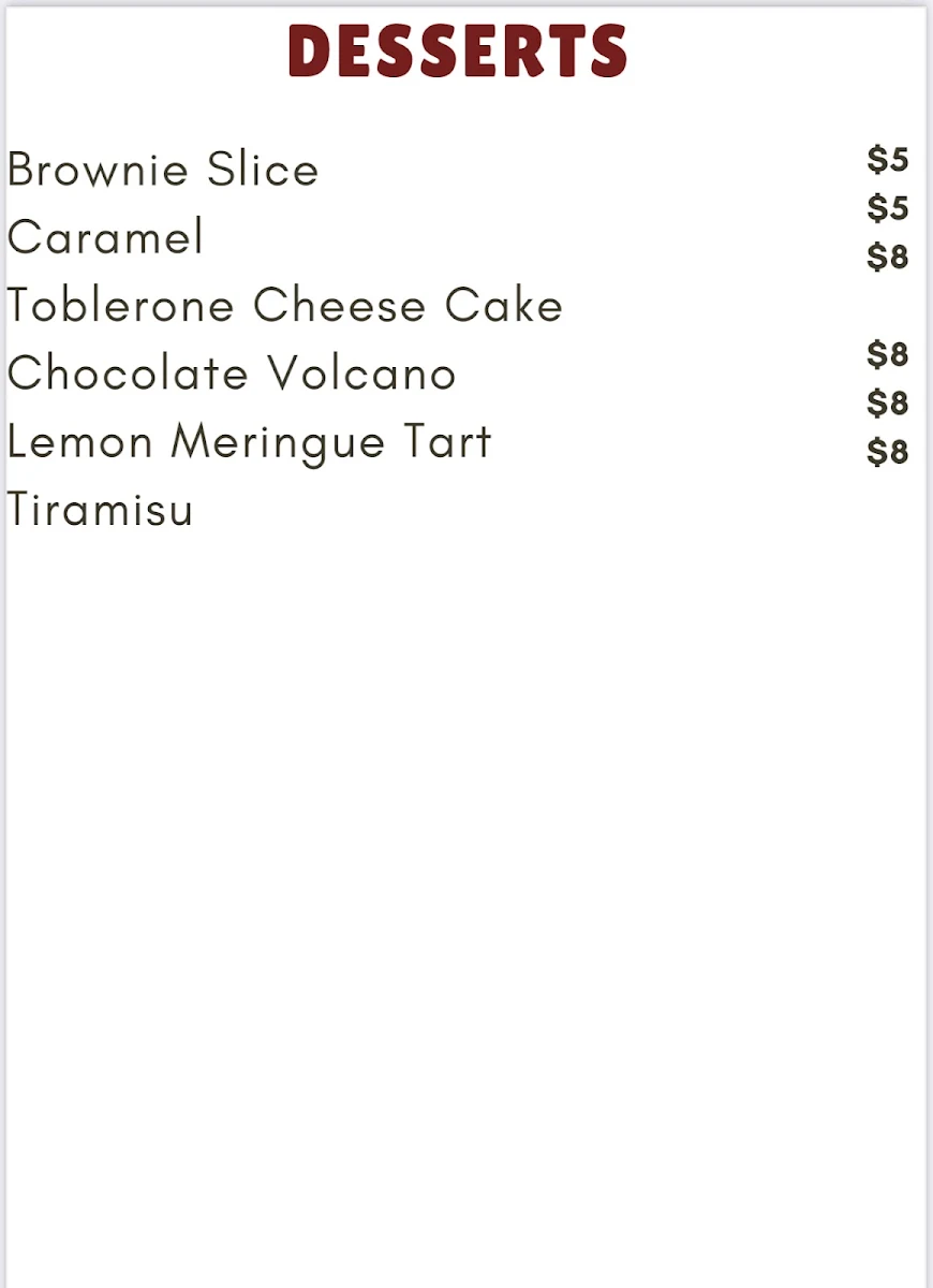 Menu, Parma Hub Chirnside park restaurants