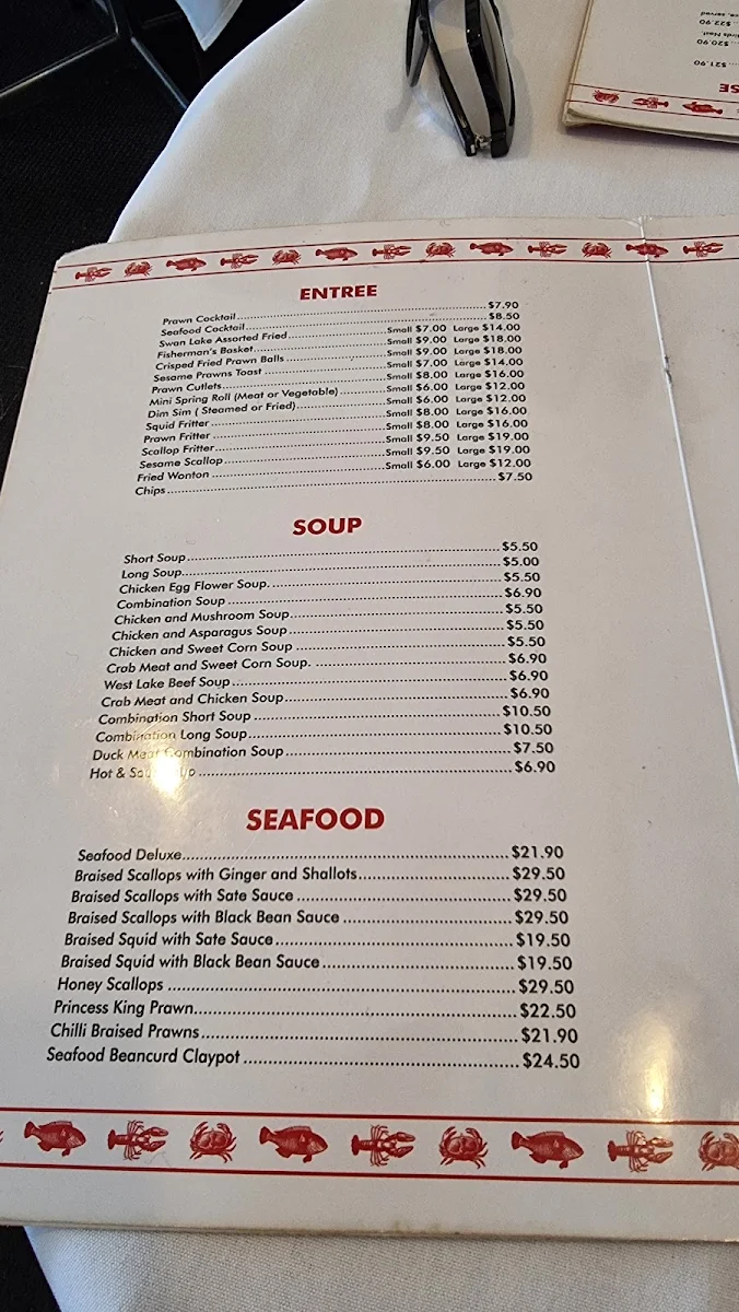 Menu, Swan Lake Chinese Restaurant