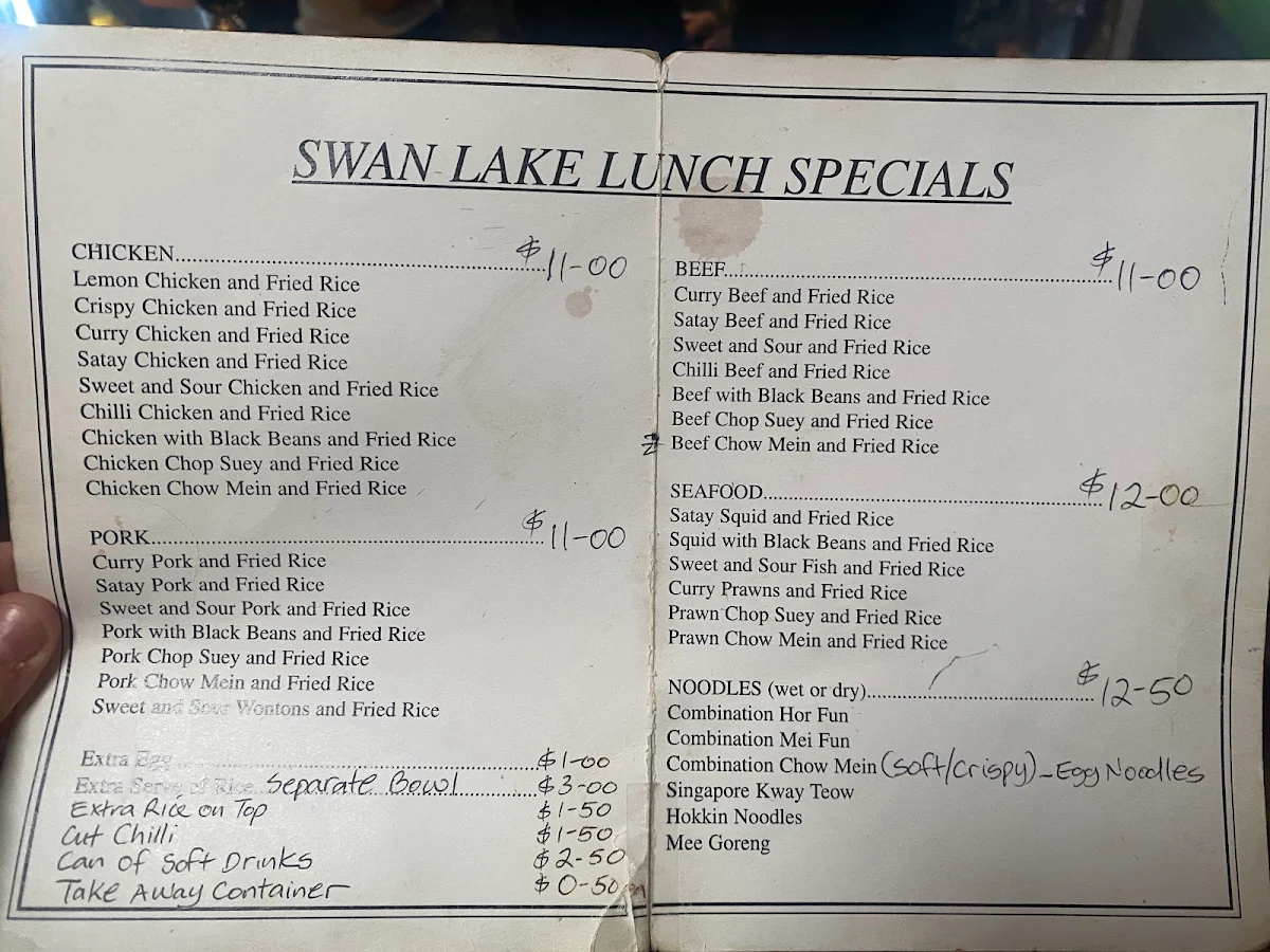 Menu, Swan Lake Chinese Restaurant