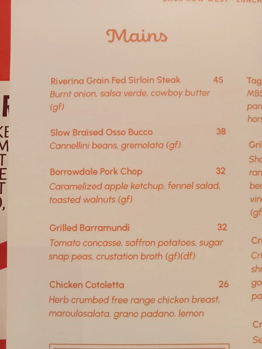Menu, Back Row West