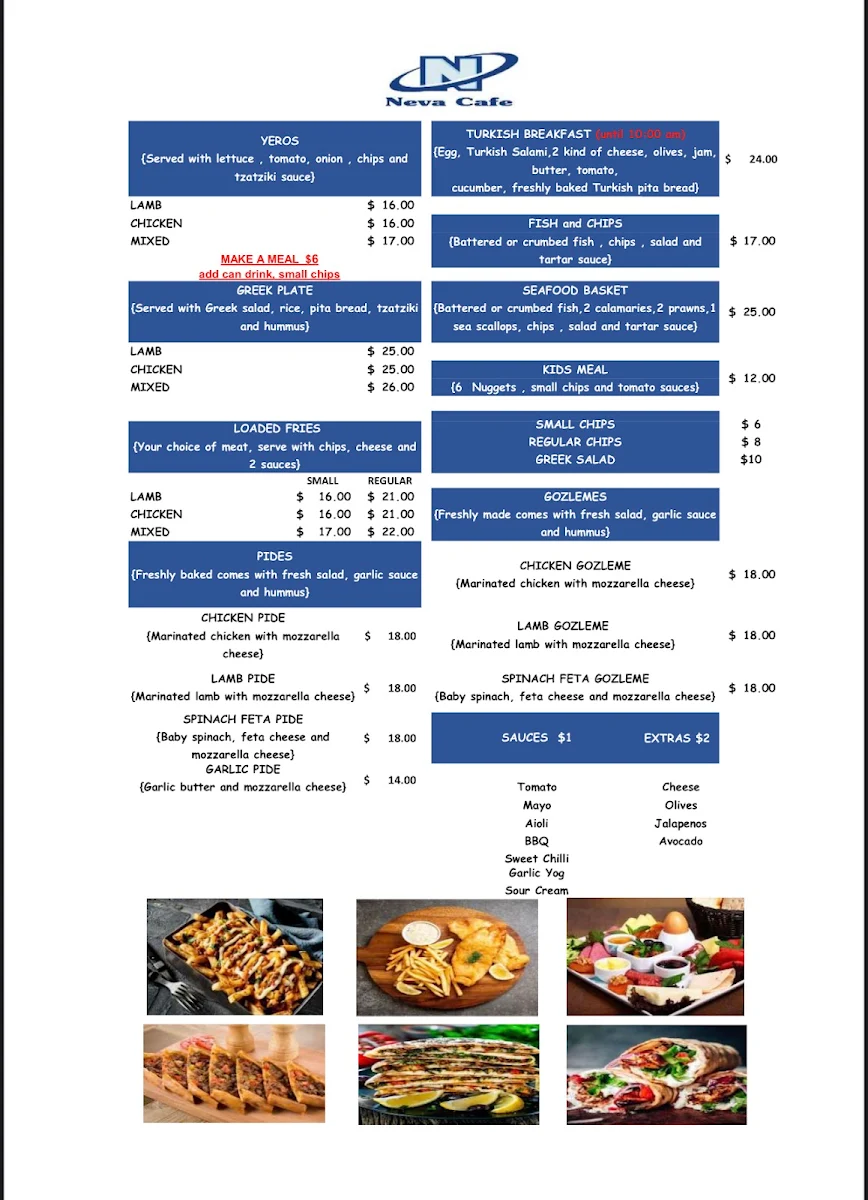 Menu, Childer pizza and kebab