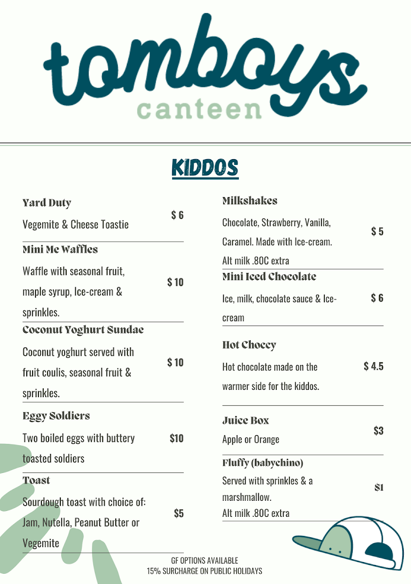 Menu, tomboys canteen
