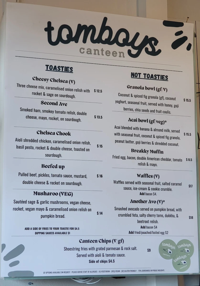 Menu, tomboys canteen