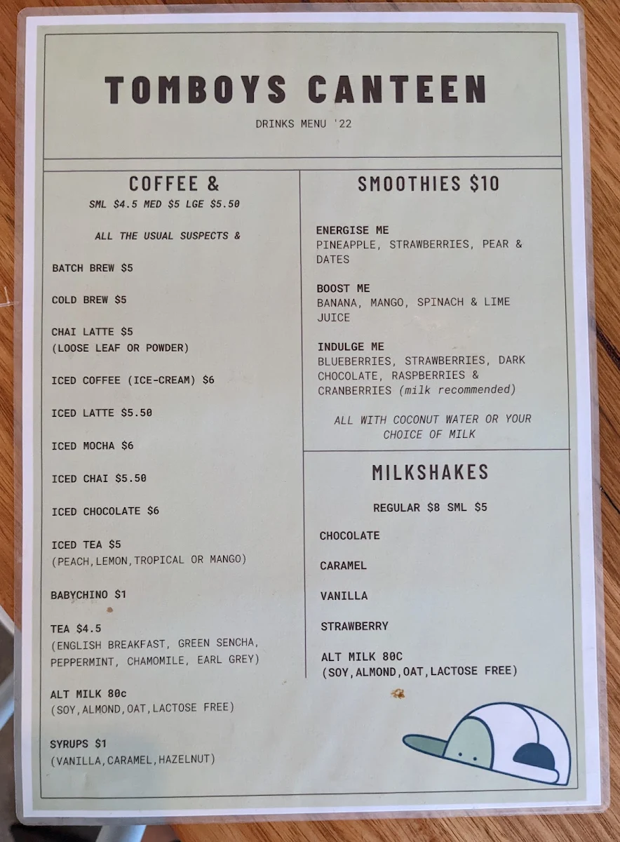 Menu, tomboys canteen