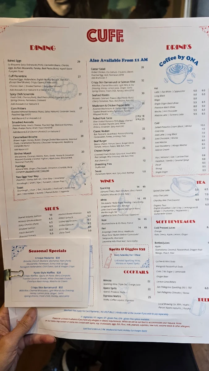 Menu, Cuff