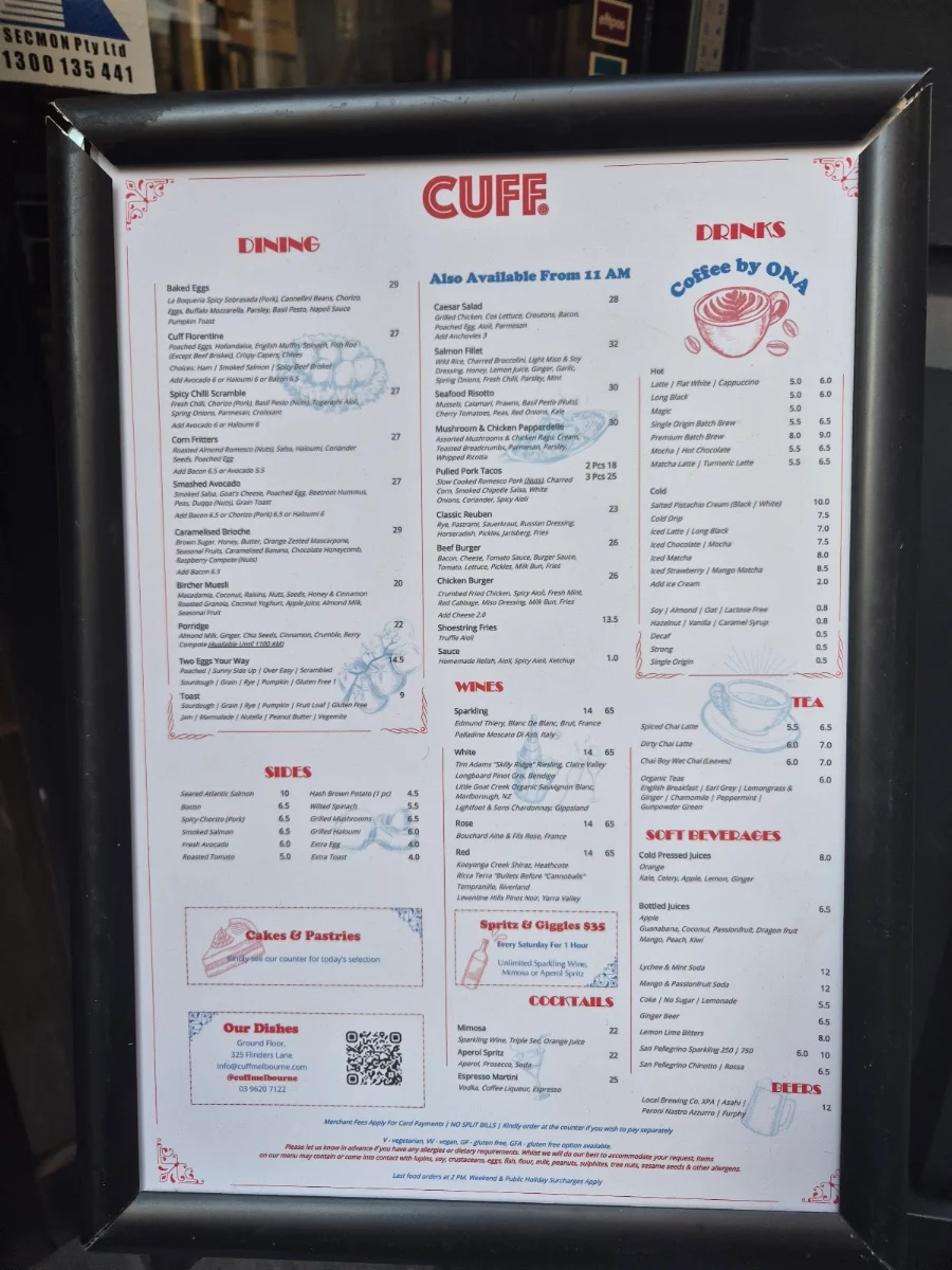 Menu, Cuff