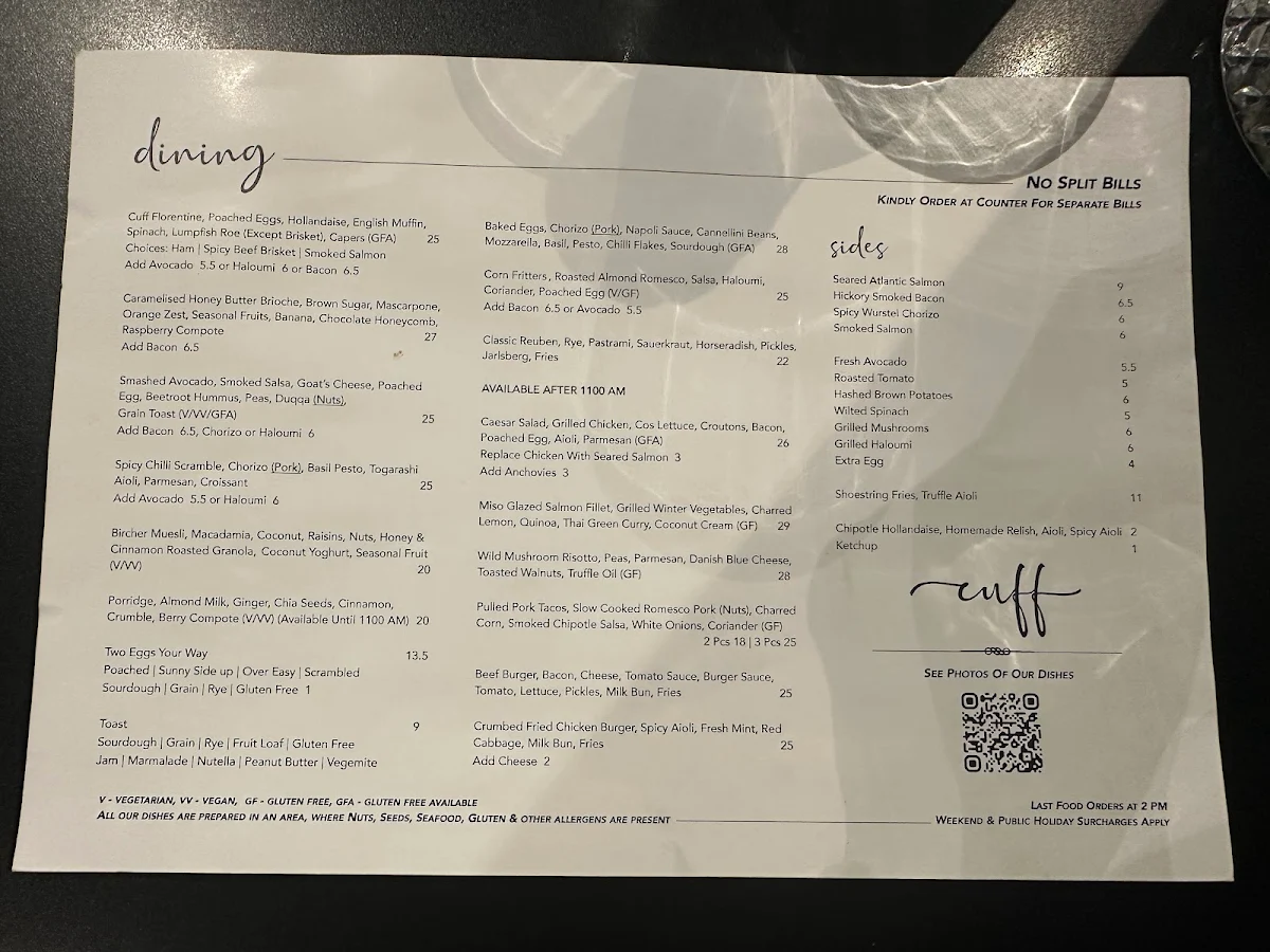 Menu, Cuff