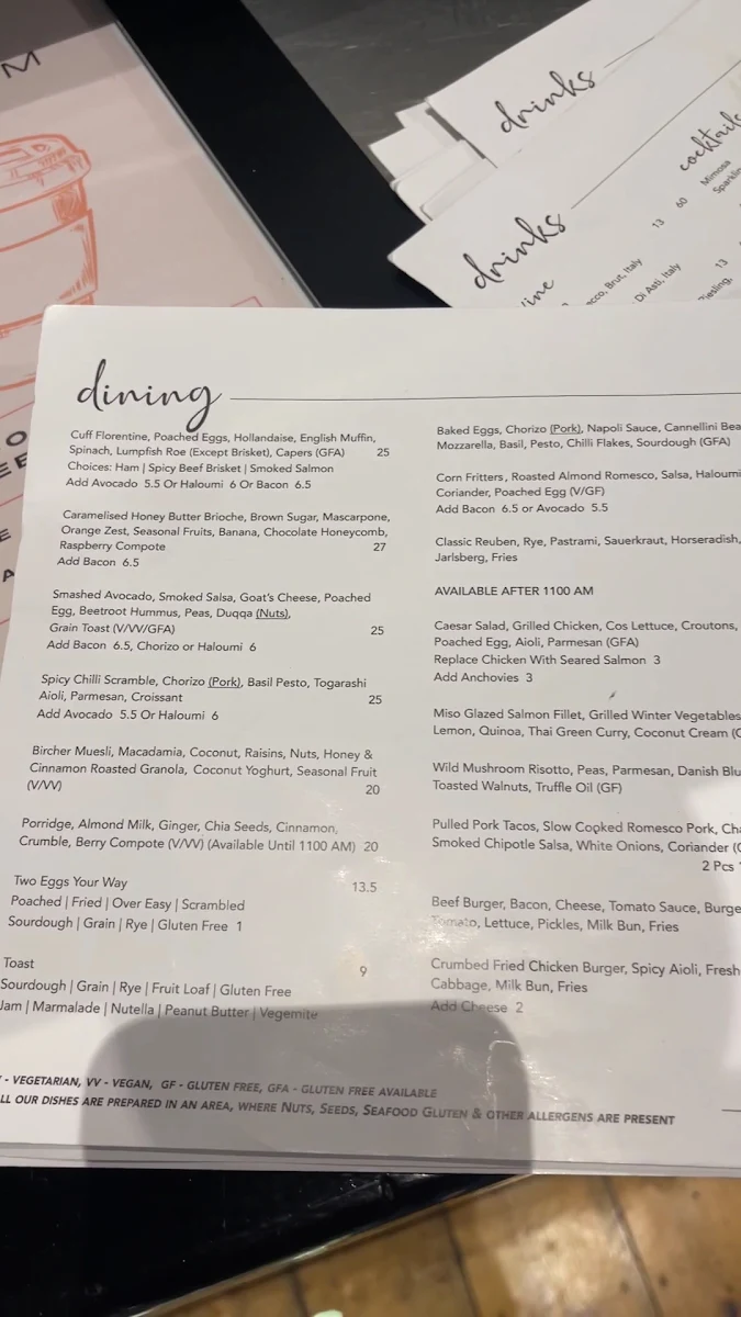 Menu, Cuff