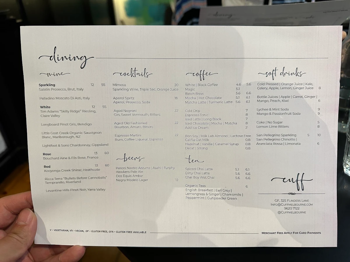 Menu, Cuff