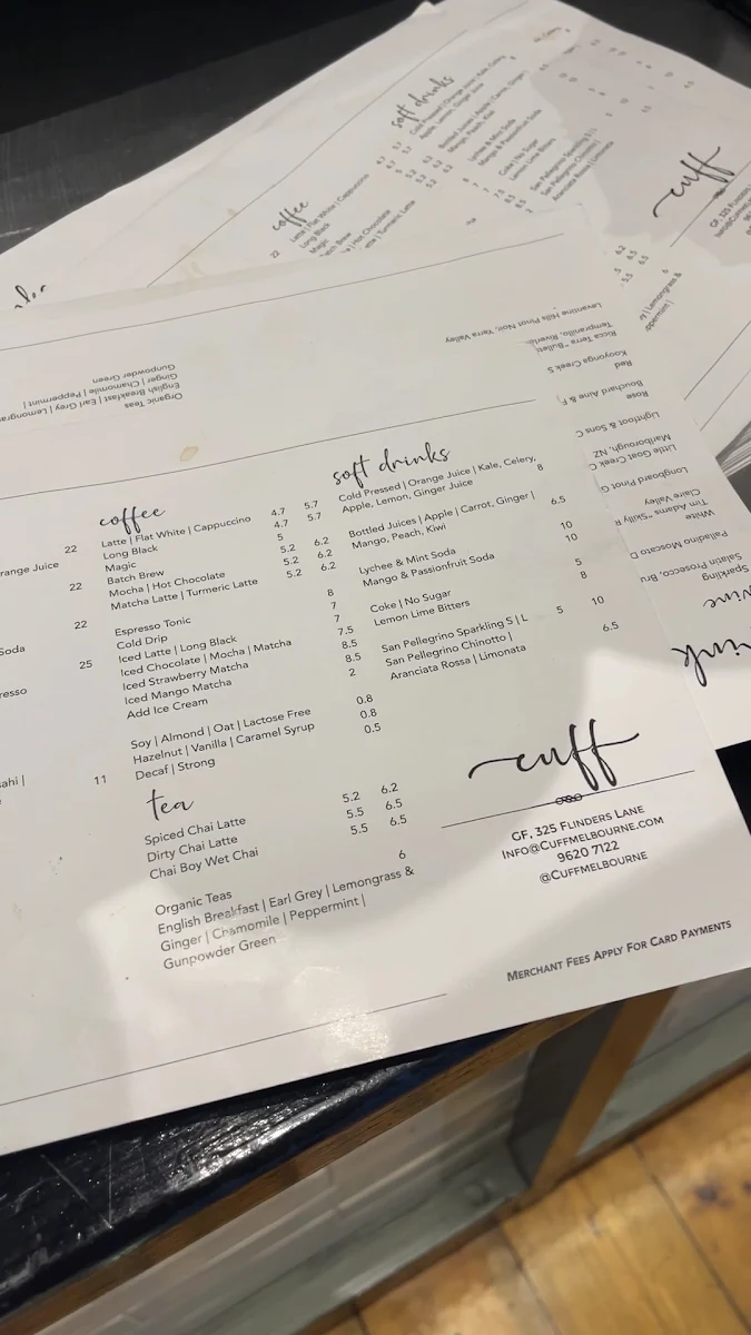 Menu, Cuff