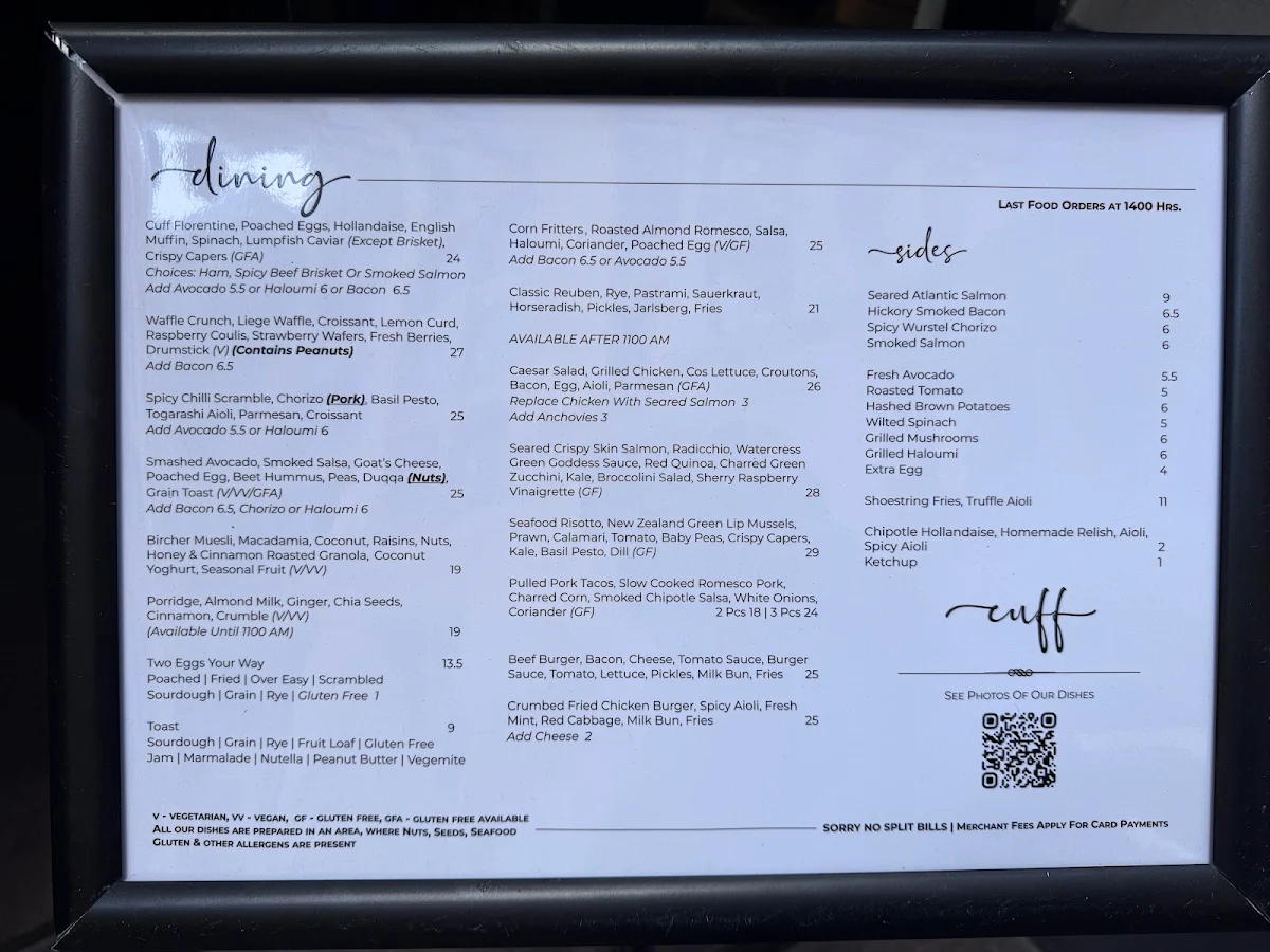 Menu, Cuff