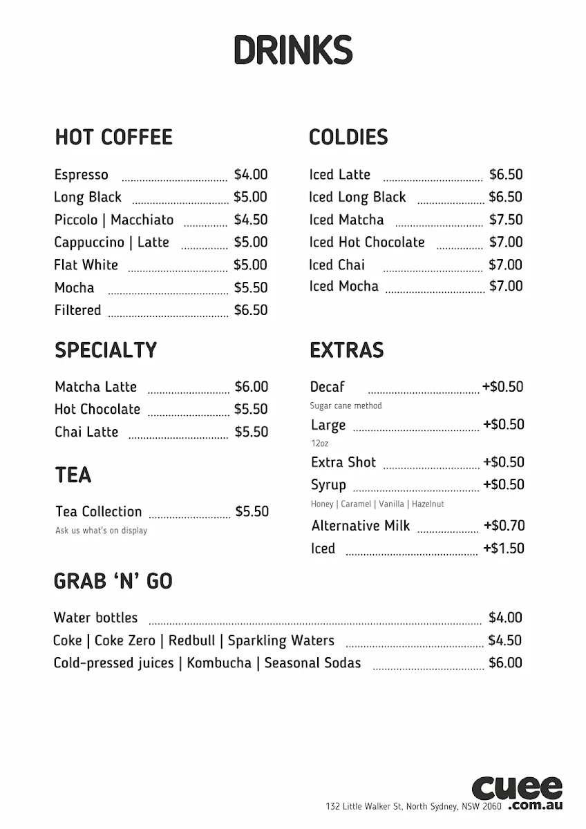 Menu, Cu ee café
