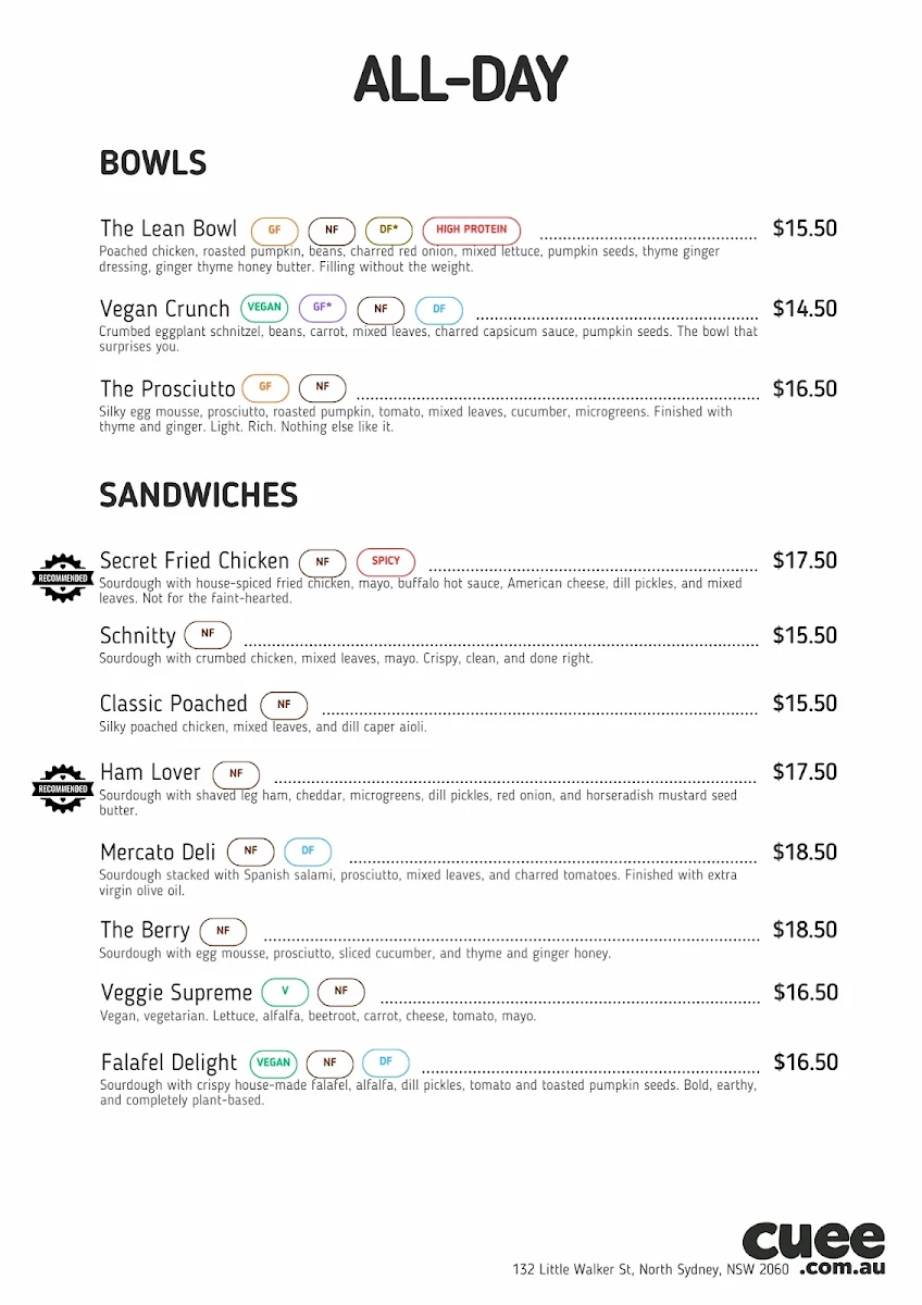 Menu, Cu ee café