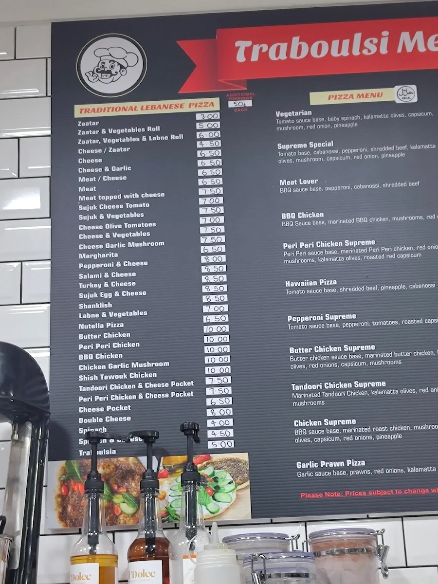 Menu, Traboulsi Bakery