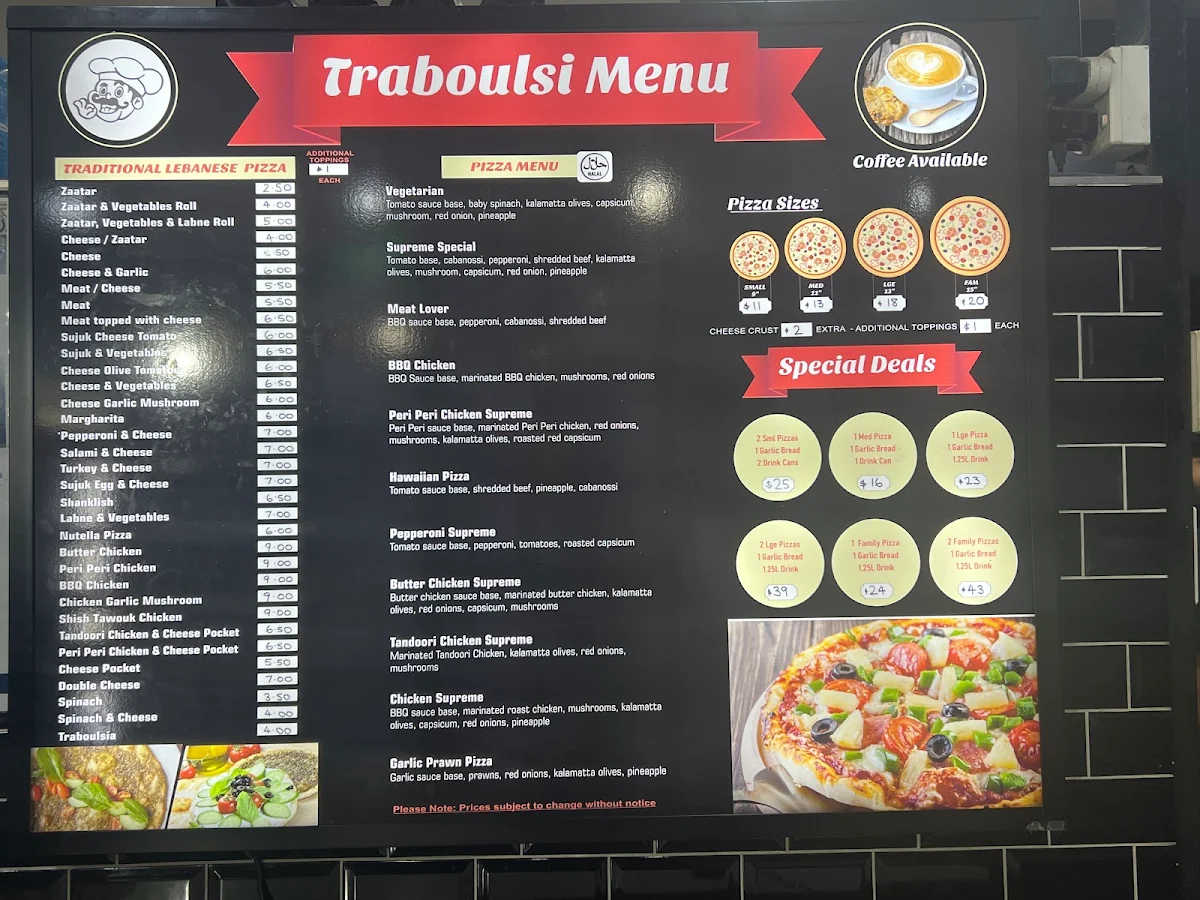 Menu, Traboulsi Bakery