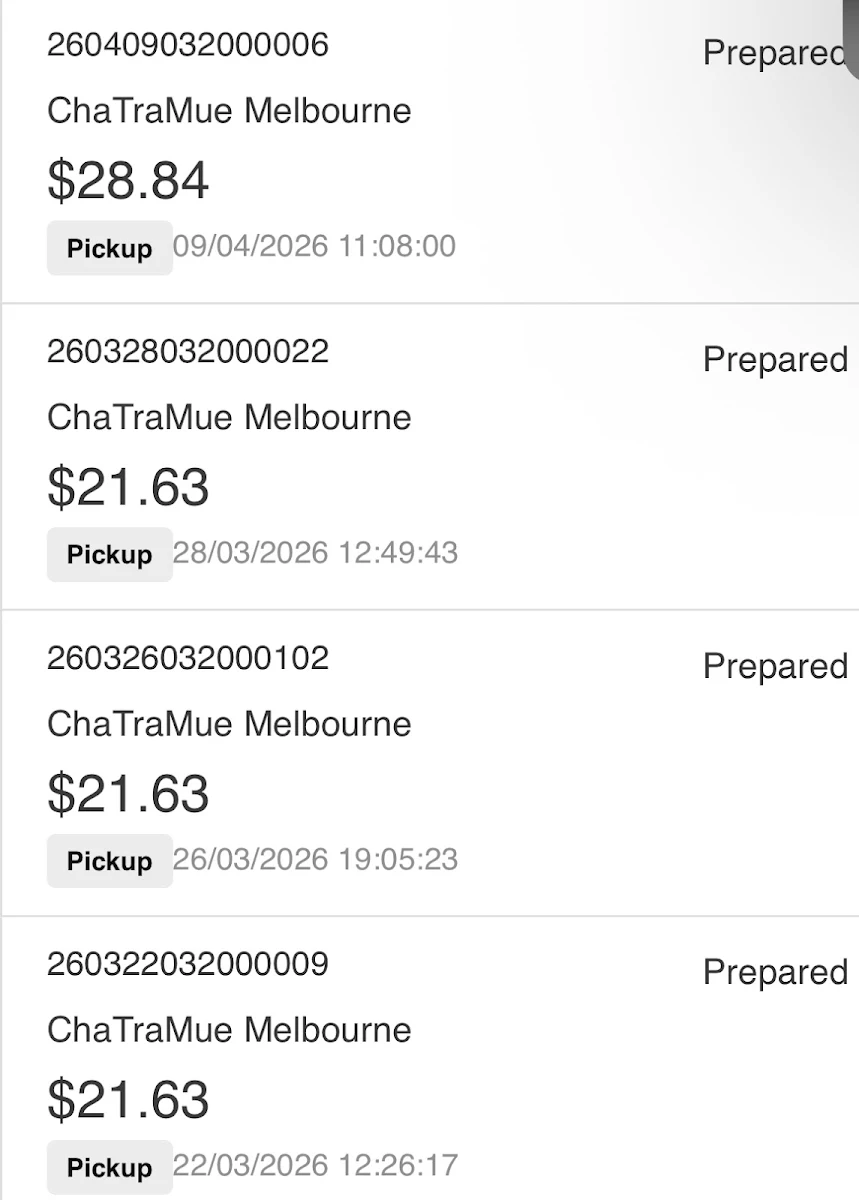 Menu, ChaTraMue Melbourne