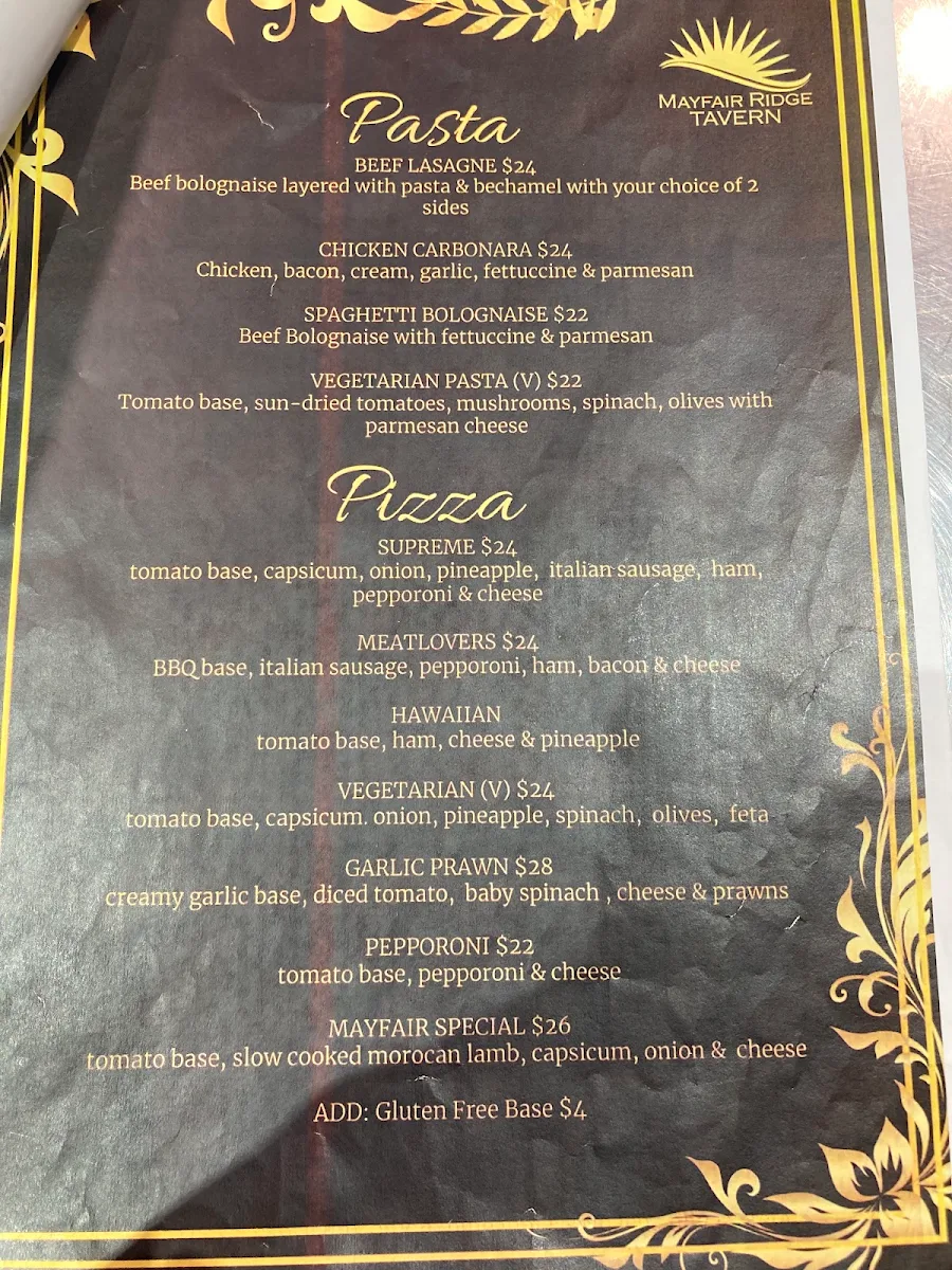 Menu, The Mayfair Emerald