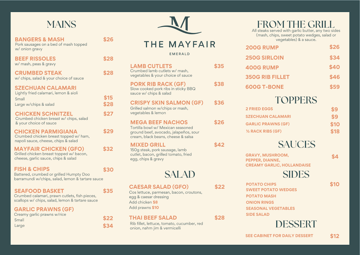 Menu, The Mayfair Emerald