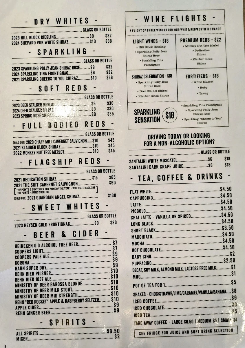 Menu, Monkey Nut Café - Barossa Valley