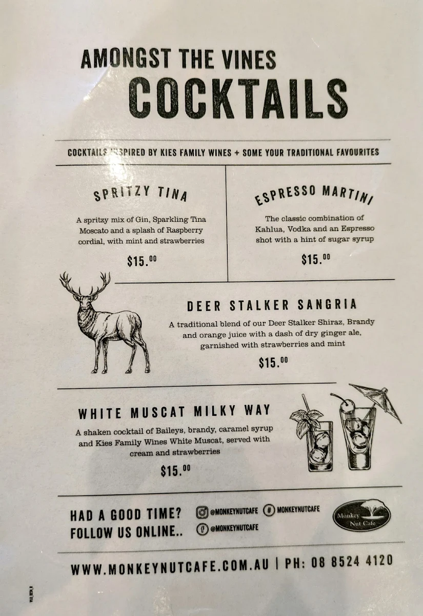 Menu, Monkey Nut Café - Barossa Valley