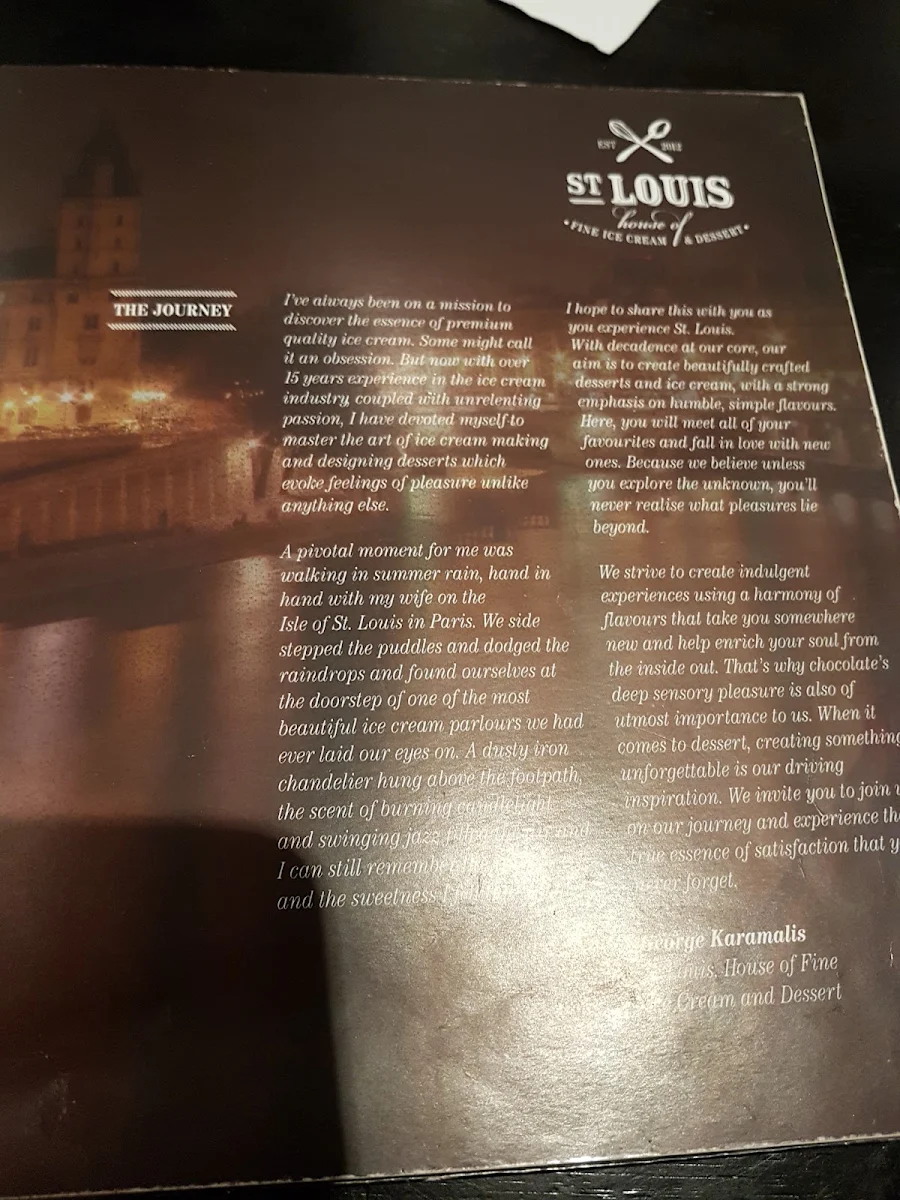 Menu, St. Louis Glenelg