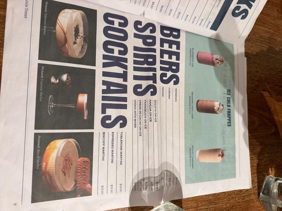 Menu, St. Louis Glenelg