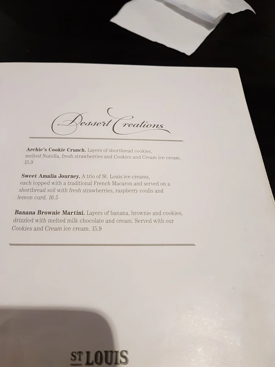 Menu, St. Louis Glenelg