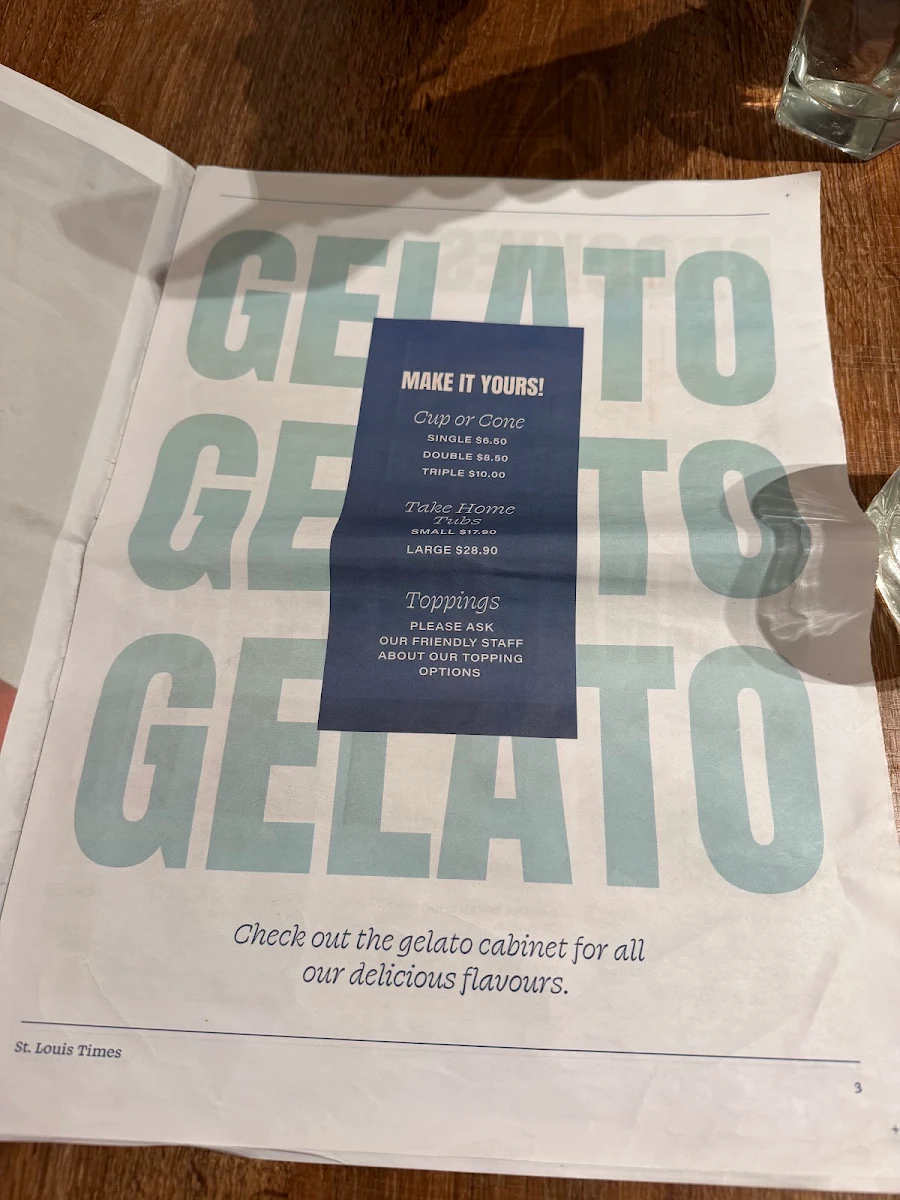 Menu, St. Louis Glenelg