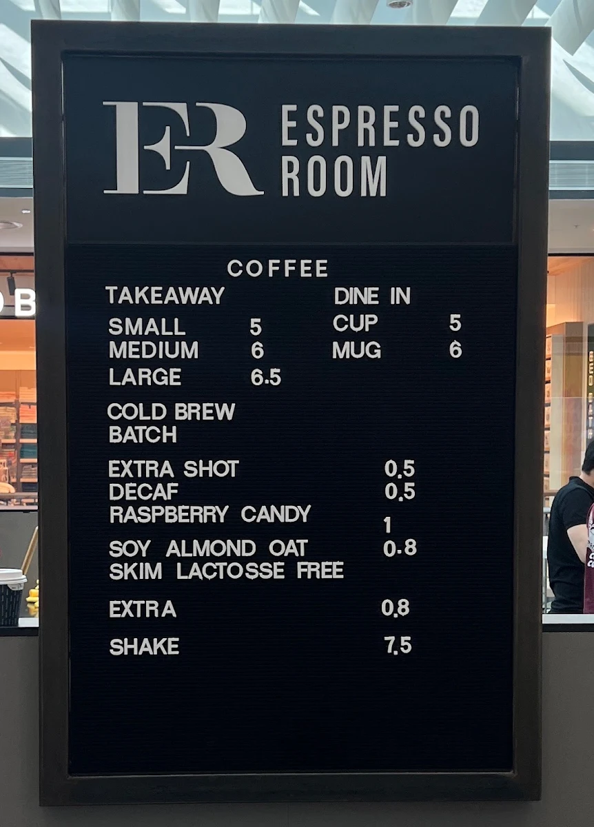 Menu, Espresso Room Gungahlin