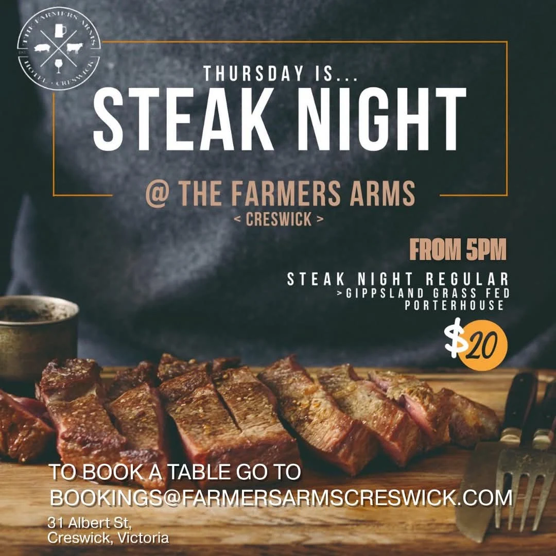 Menu, Farmers Arms Creswick