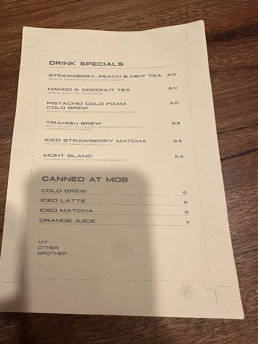 Menu, MOB Camberwell