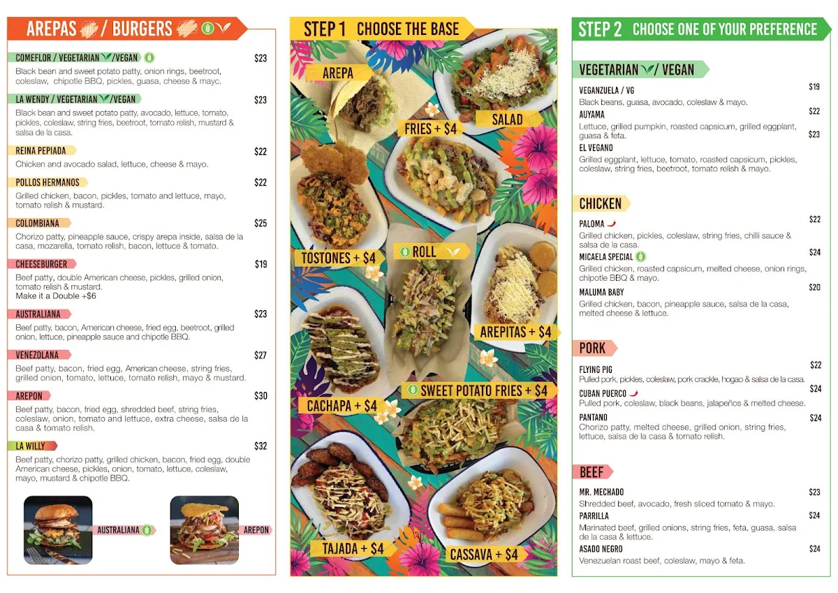 Menu, Pantano Bar