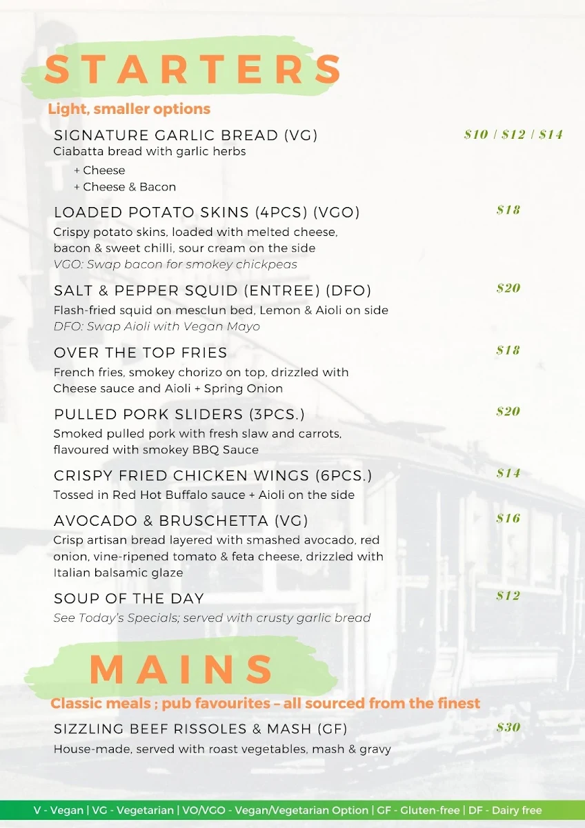 Menu, Park Hotel Tasmania