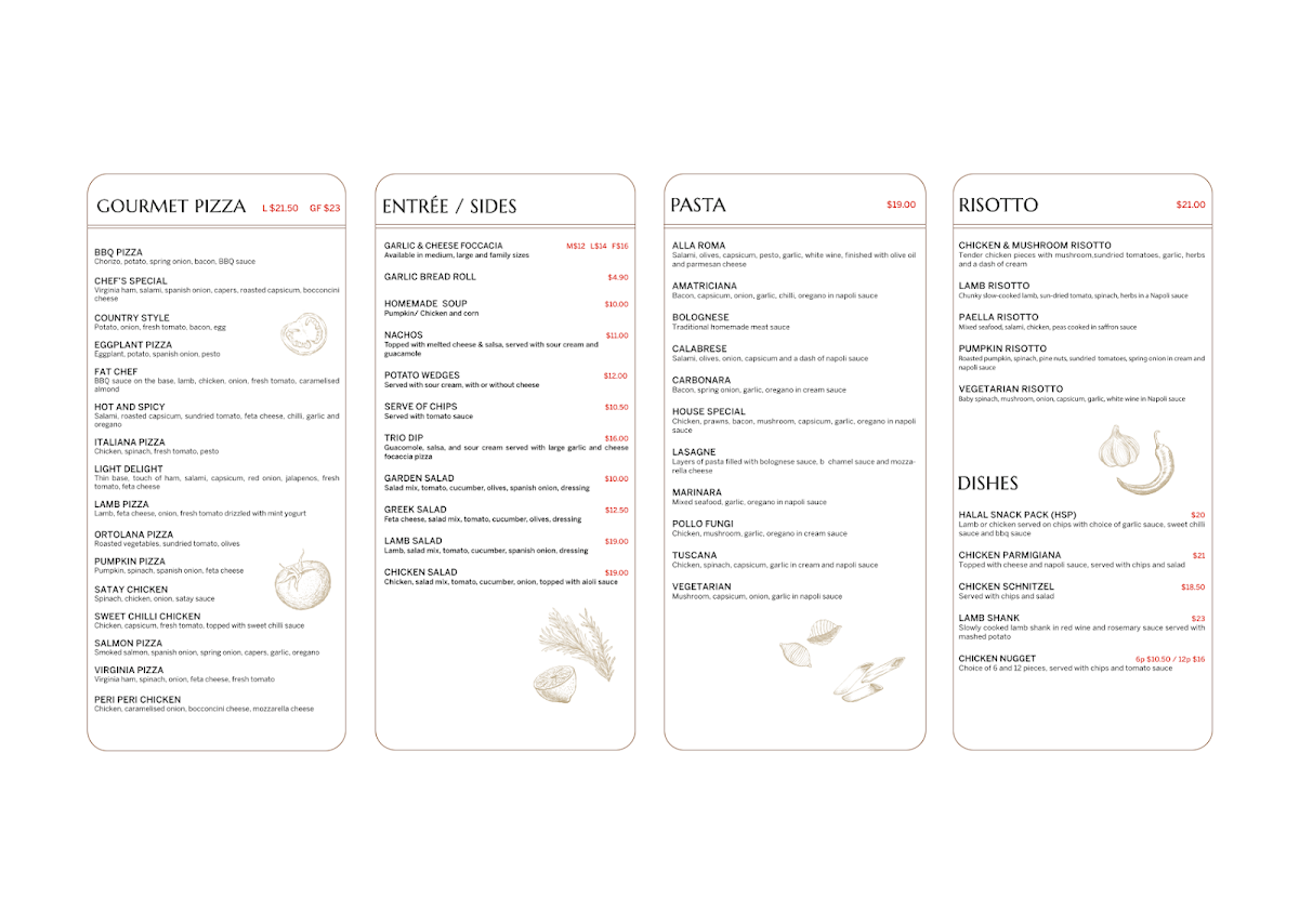 Menu, Larry's Pizza