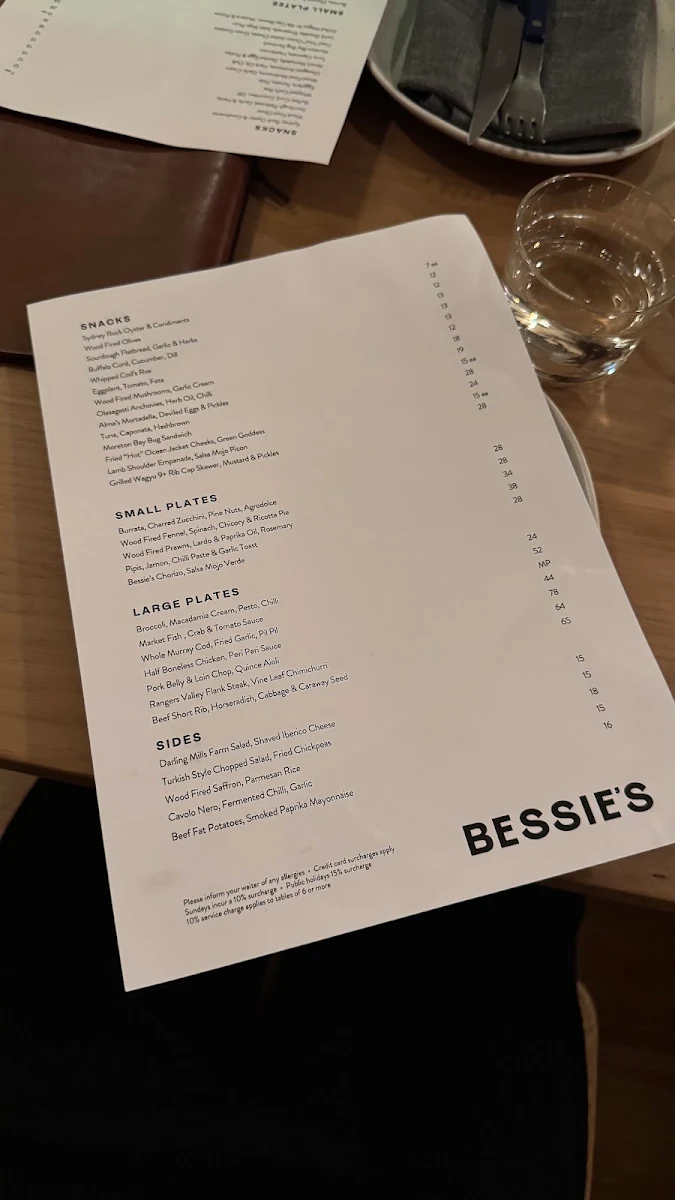 Menu, Bessie's & Alma's