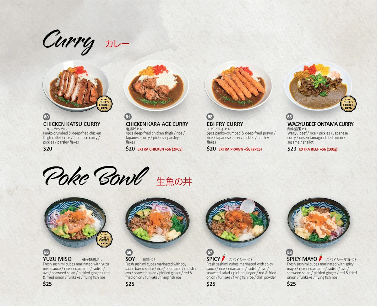 Menu, Kaminari Bankstown