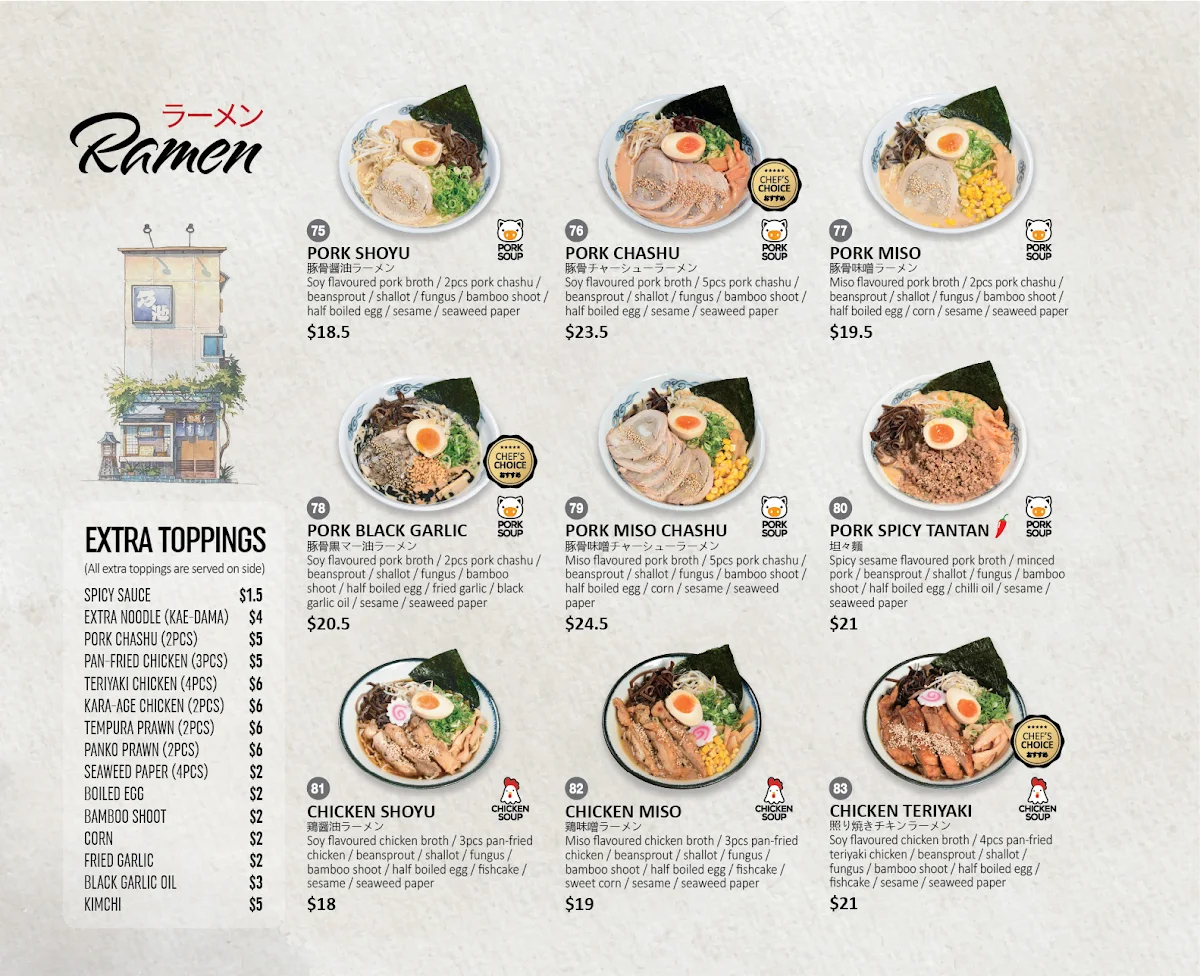 Menu, Kaminari Bankstown