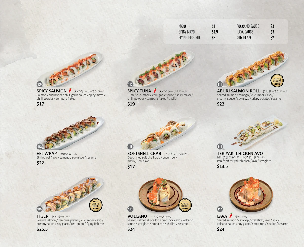 Menu, Kaminari Bankstown