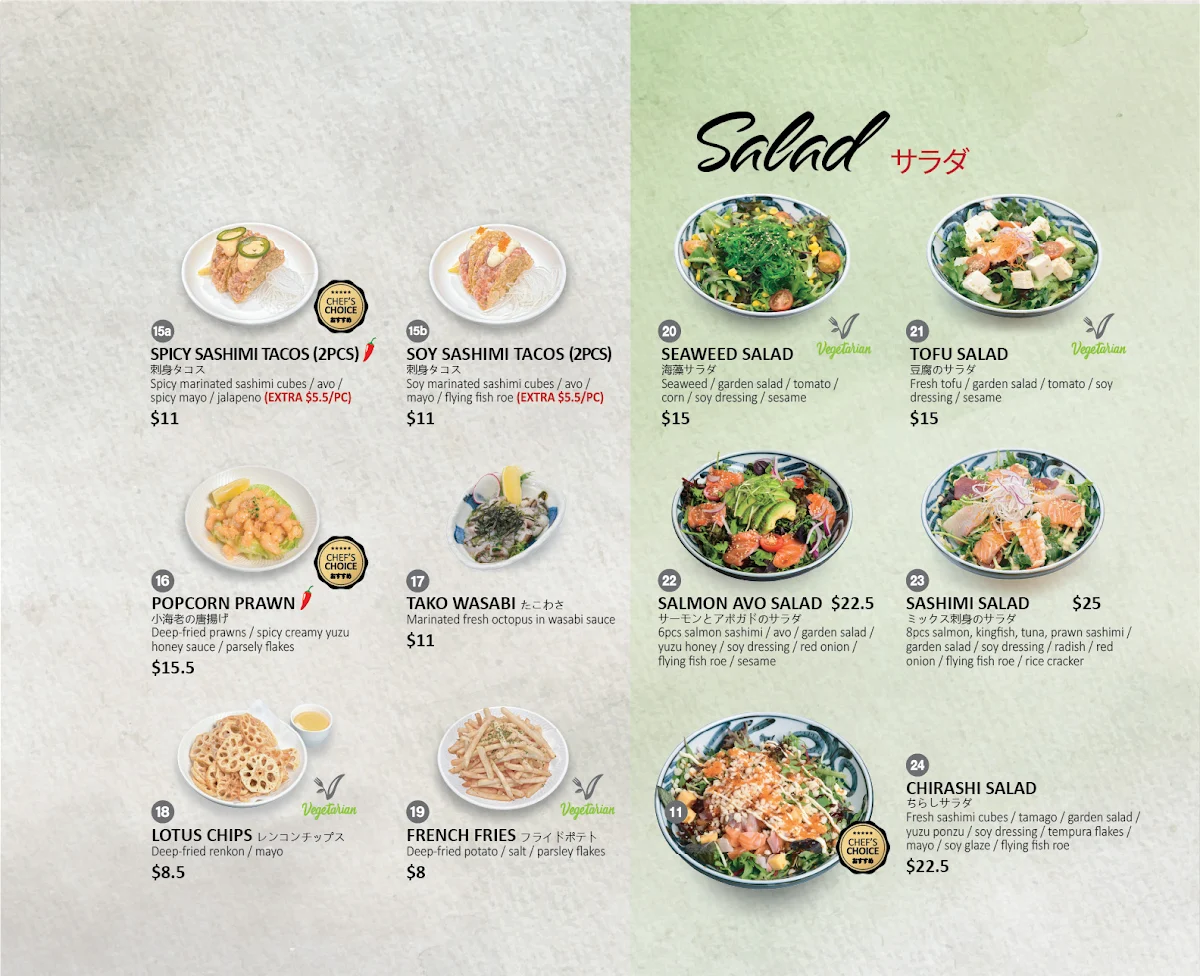 Menu, Kaminari Bankstown