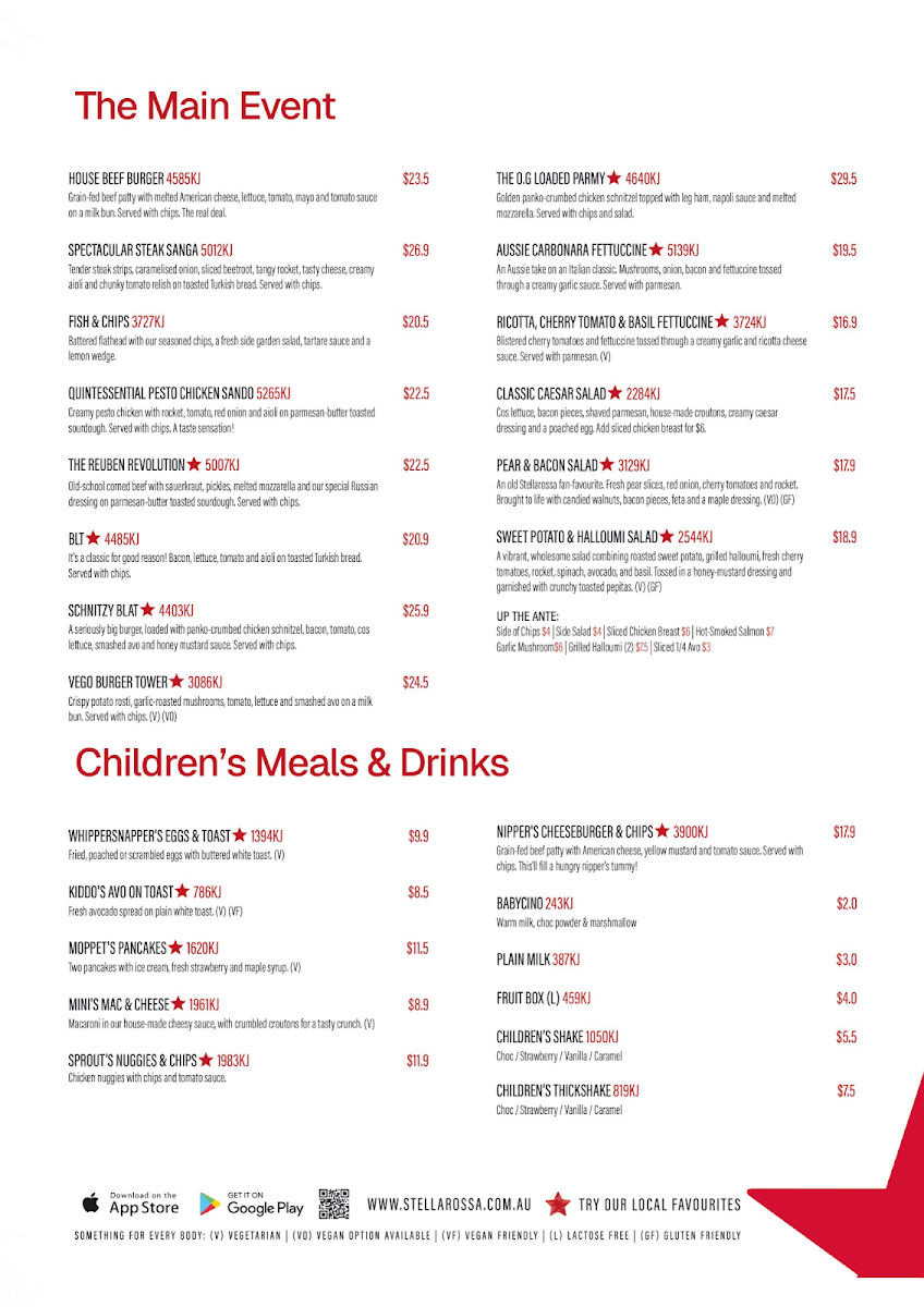 Menu, Stellarossa Banyo