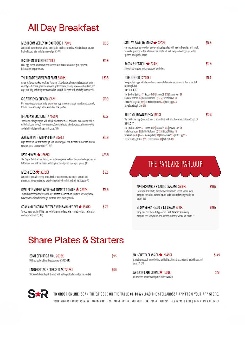 Menu, Stellarossa Banyo