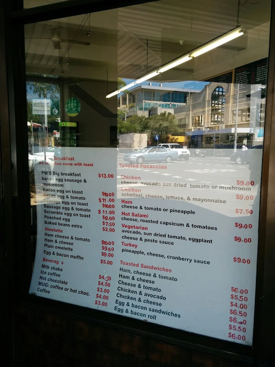 Menu, PM's Cafe