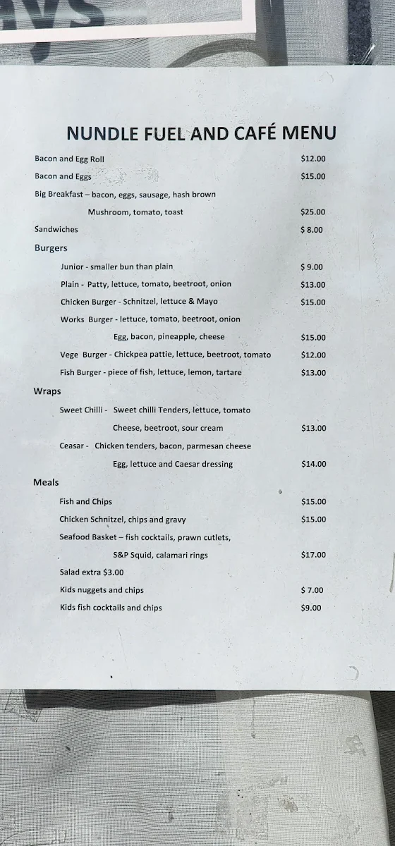 Menu, Cafe Nundle on the Park