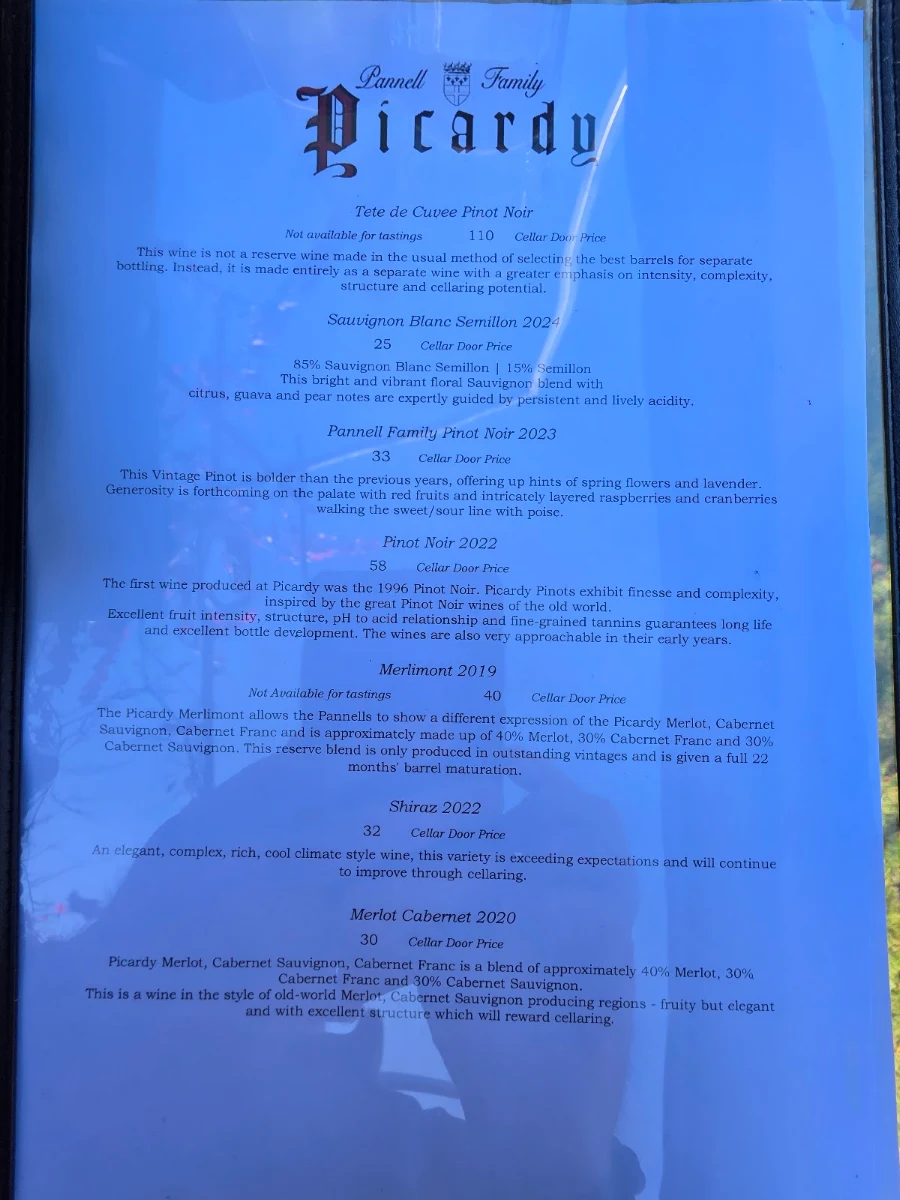 Menu, Hidden River Estate