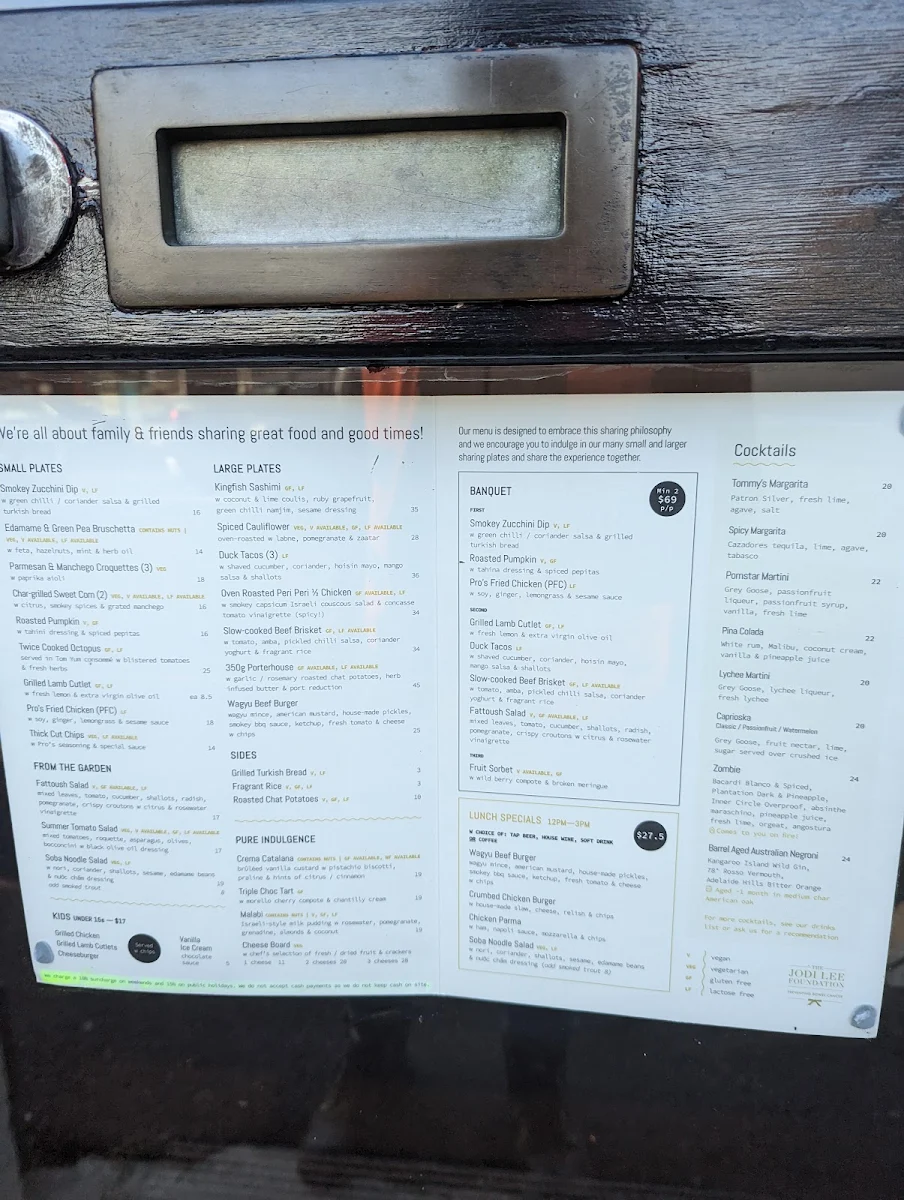 Menu, Prohibition Food and Wine