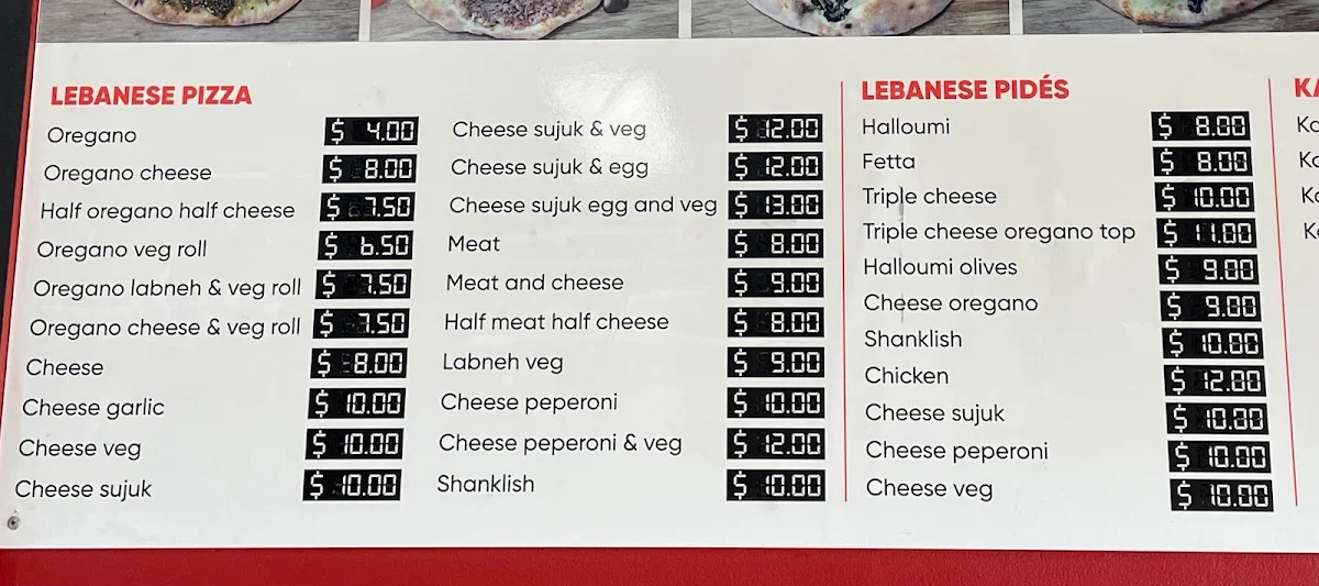 Menu, Hannas Manoosh Austral