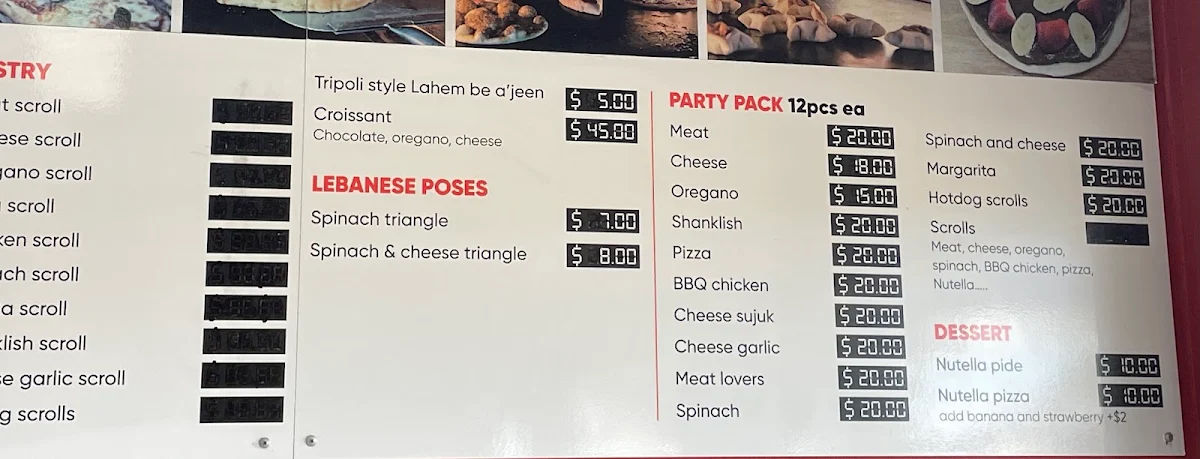 Menu, Hannas Manoosh Austral