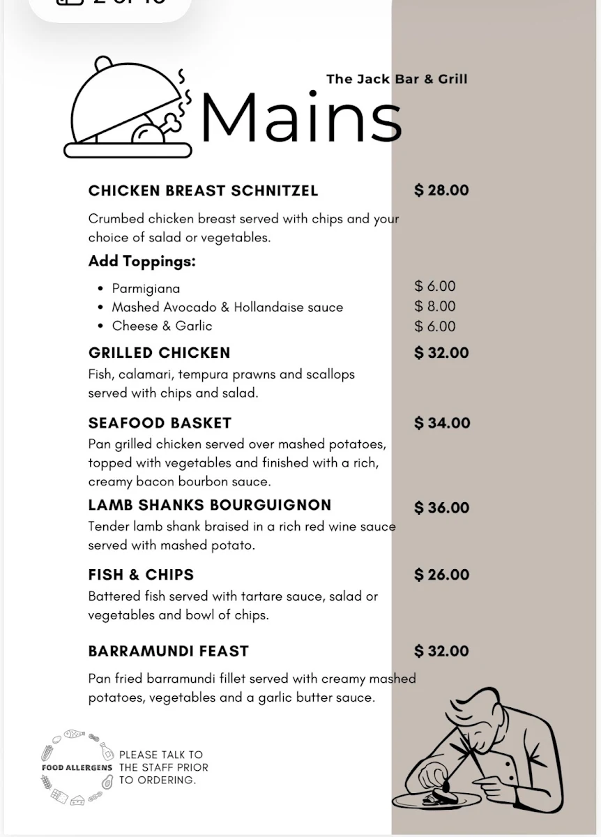 Menu, The Jack Bar & Bistro